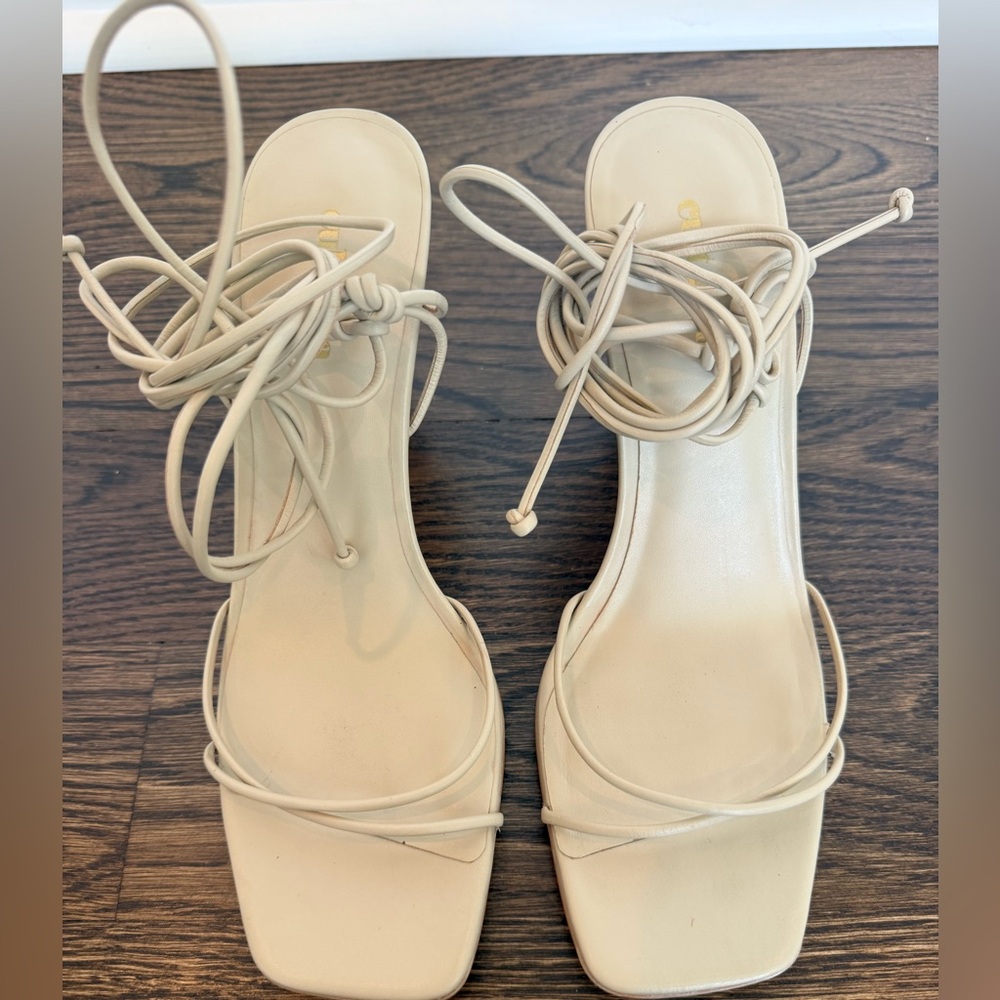 Cult Gaia Zadie Leather Ankle-Wrap High-Heel Espadrille Sandals – Nude – Size 8 - Picture 4 of 7